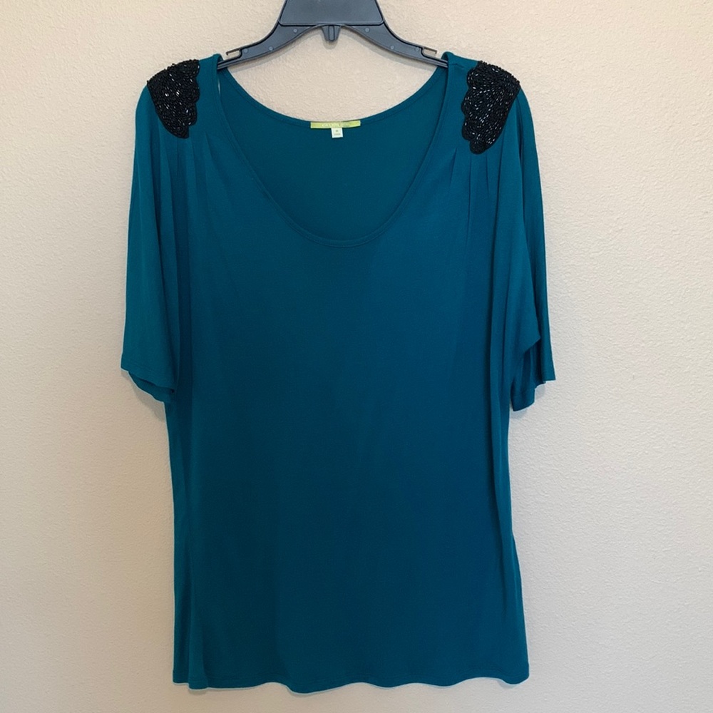 Gianni Bini Top Blouse Dark Teal Green with Beads design